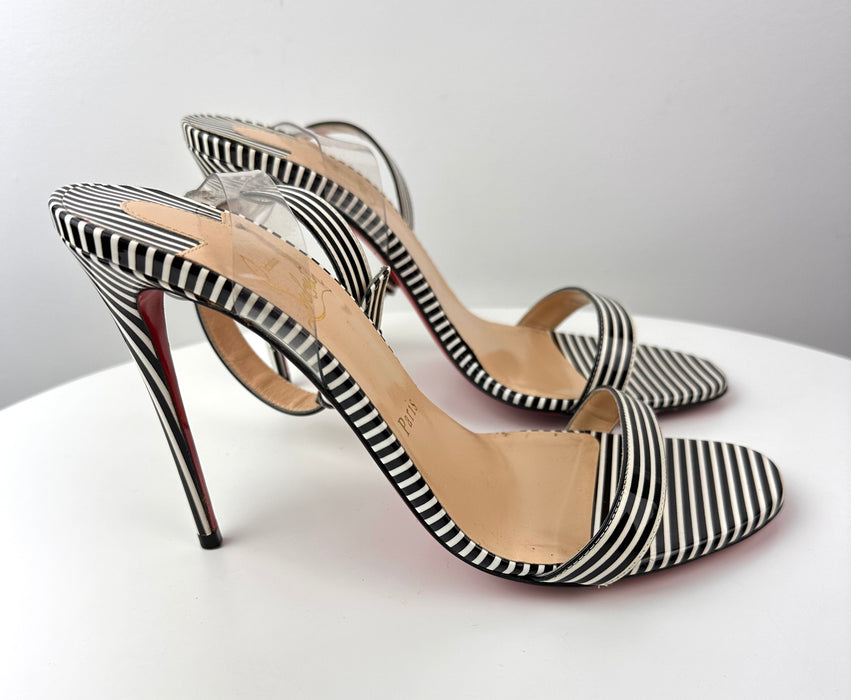 Christian Louboutin Jonatina 100mm Striped Patent Illusion Red Sole Sandals