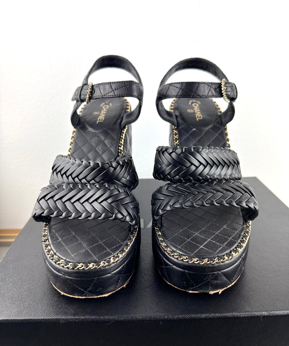 Chanel black and gold Calfskin Sandals