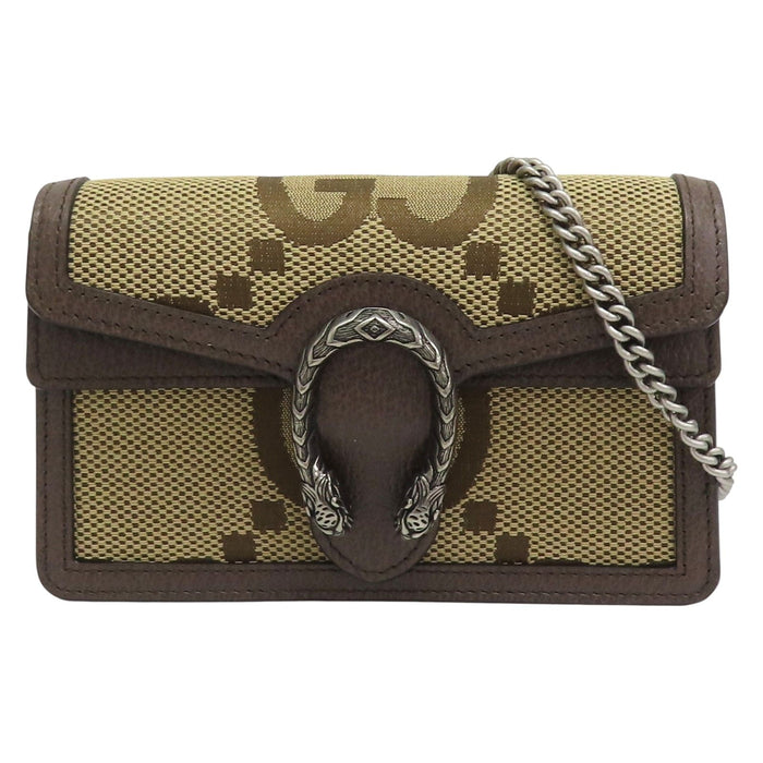 Gucci Dionysus Jumbo GG Super Mini Bag in Camel and Ebony Canvas