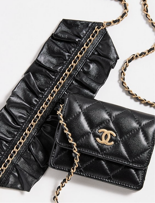 Chanel Romance Clutch/ Wallet With Chain Quilted Lambskin Mini