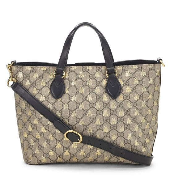 Gucci Soft GG Supreme Monogram Bees Small Crossbody Tote Beige