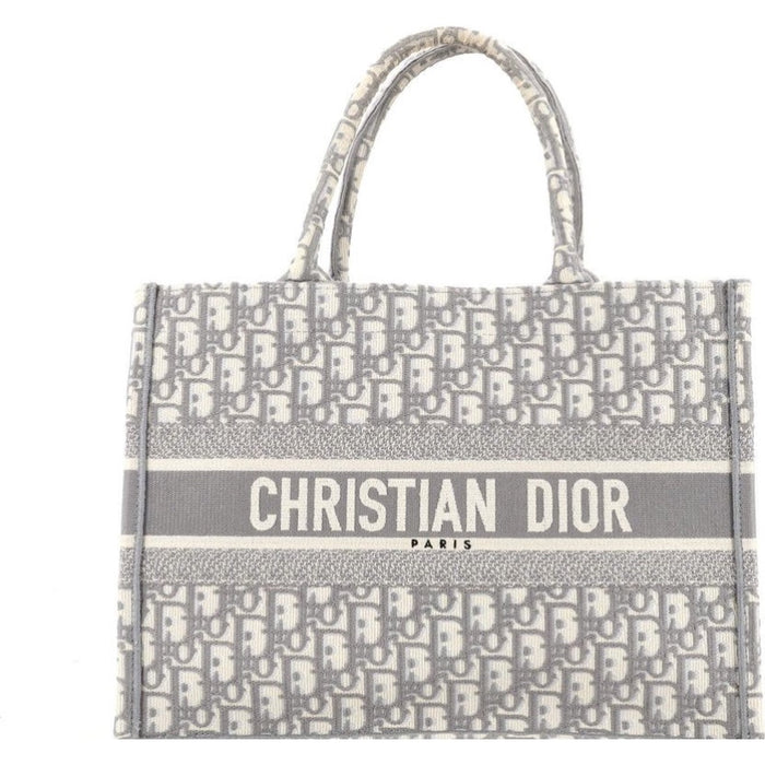 Dior Medium Dior Book Tote Ecru and Gray Dior Oblique Embroidery