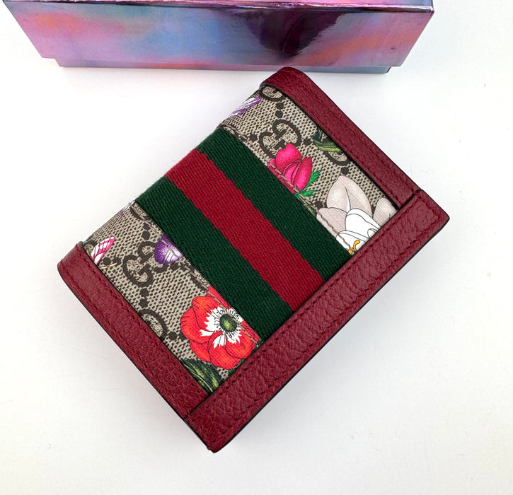 Gucci Ophidia Red Floral GG Bi Fold wallet
