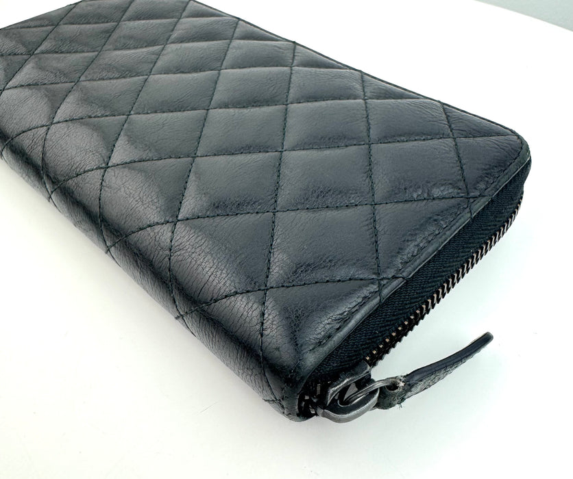 Chanel Calfskin Zip Wallet Black with black hardware