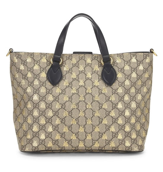 Gucci Soft GG Supreme Monogram Bees Small Crossbody Tote Beige