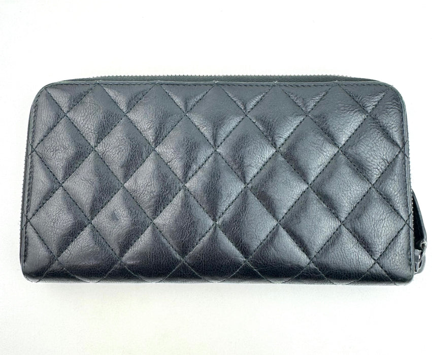 Chanel Calfskin Zip Wallet Black with black hardware