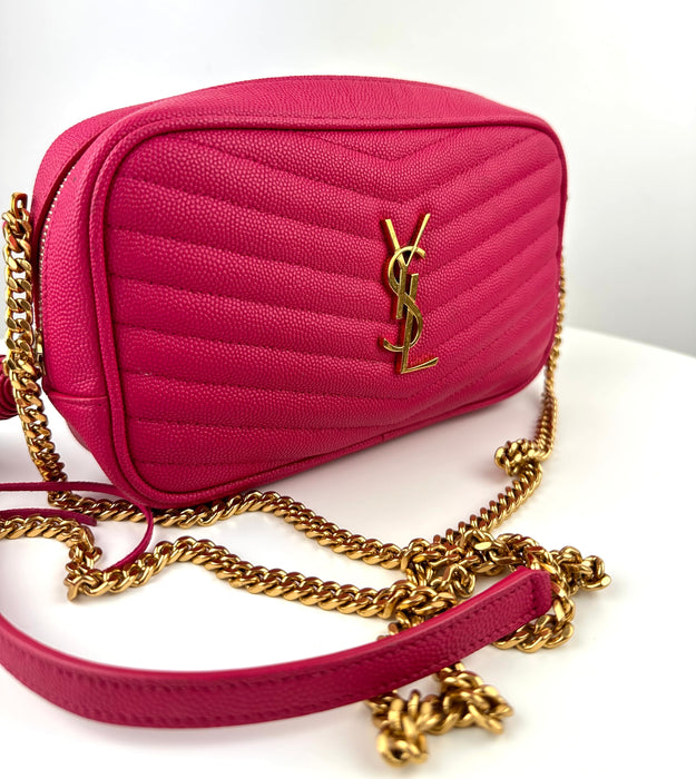 Saint laurent Mini Lou Quilted Leather Crossbody Bag Fuschia