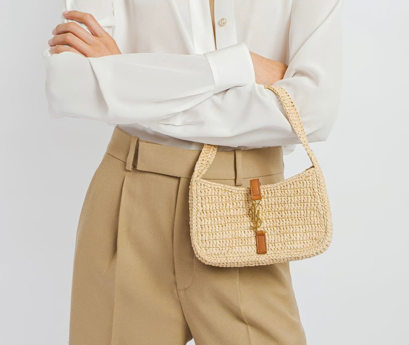 Saint Laurent Mini Le 5 à 7 raffia hobo bag