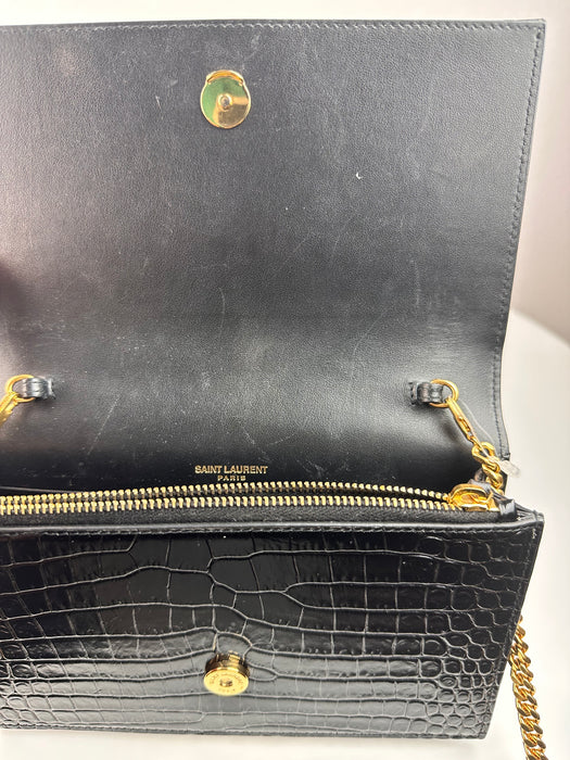 Saint Laurent Monogram Kate Tassel Wallet On Chain Croc Embossed