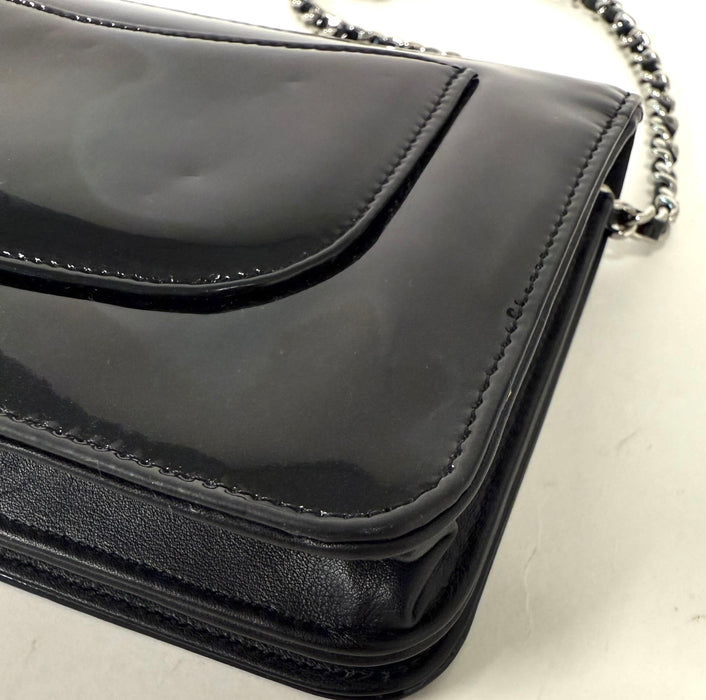 Chanel Black Patent Leather Crystal CC Wallet on a Chain