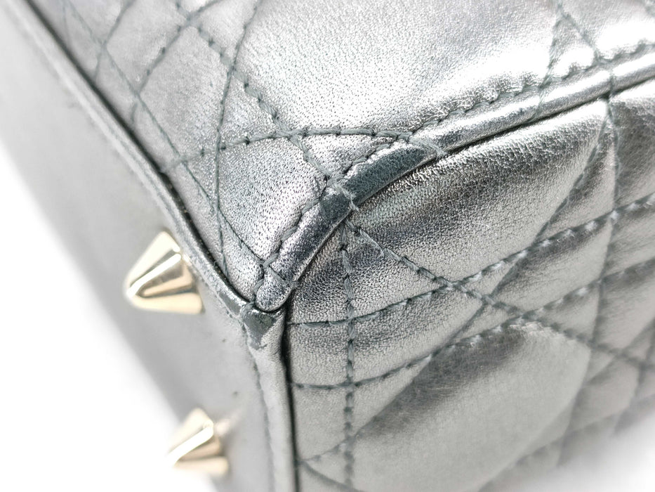 Dior Lady Cannage Leather Handbag Metallic Silver small