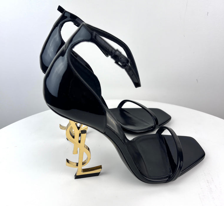 SAINT LAURENT OPYUM YSL LOGO HEEL SANDALS SIZE 38 LuxurySnob Genuine Pre Owned Designer Goods LSC INC