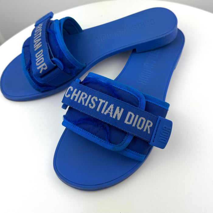 Dior (R)evolution Slides in Bright Blue Camouflage Technical Fabric