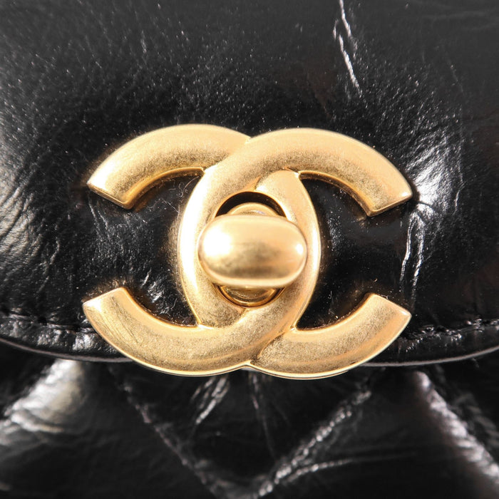 Chanel Shiny Aged Calfskin Quilted Mini Nano Kelly Shopper Black