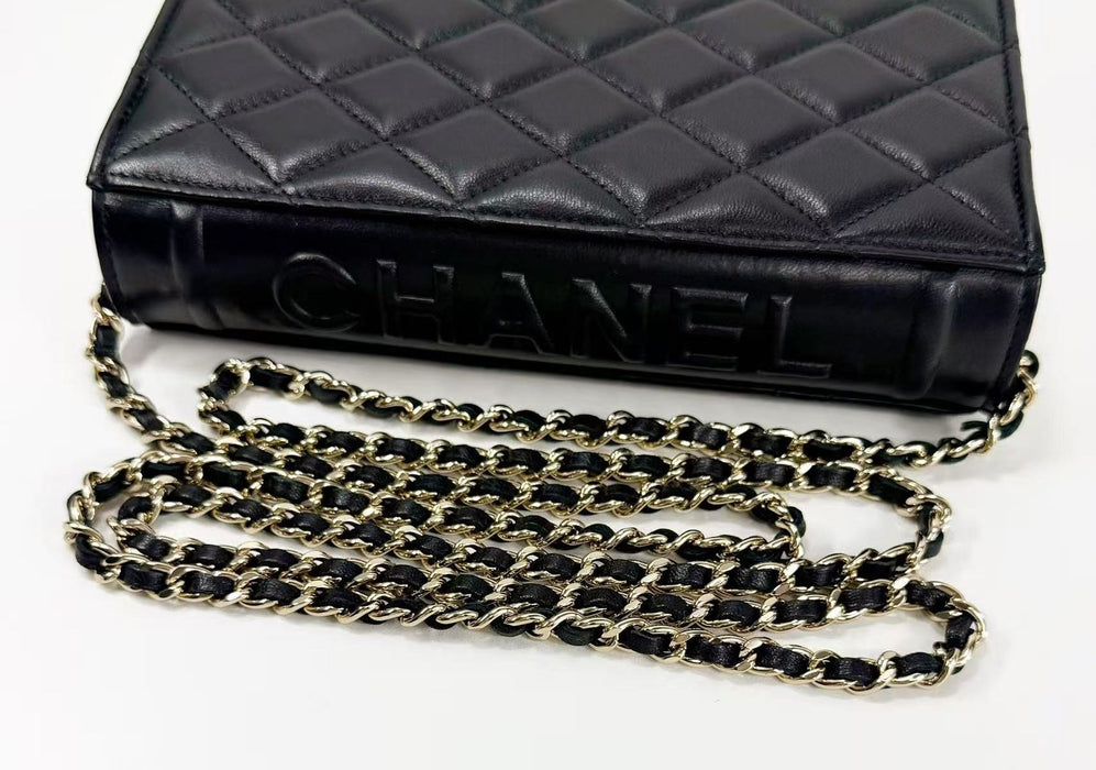 Chanel Lambskin Quilted Book Wallet On Chain WOC Black