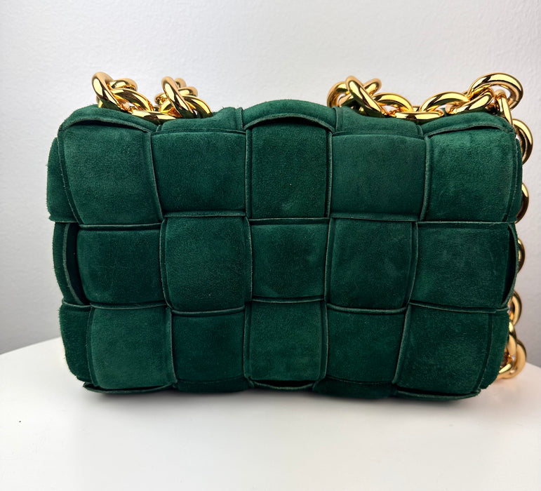 Bottega Veneta Chain Cassette Padded Suede Shoulder Bag Green