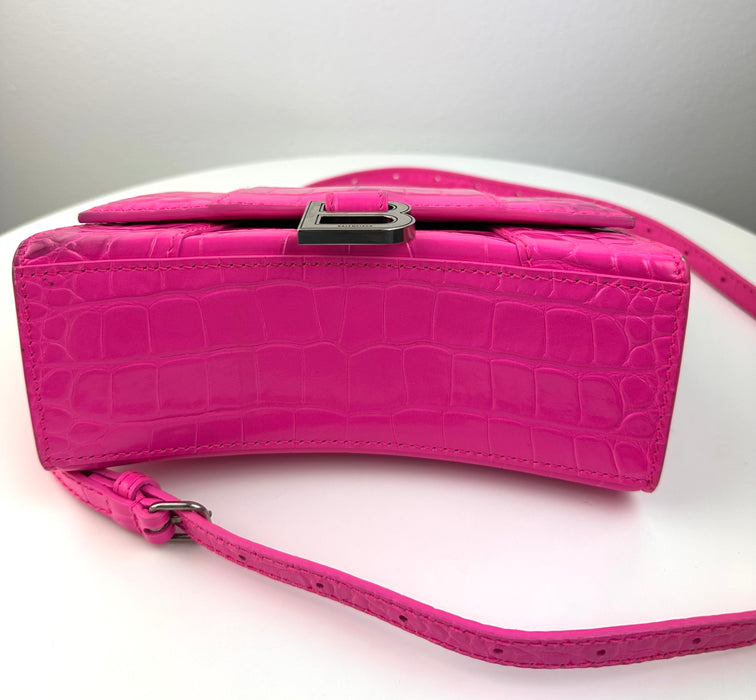 Balenciaga Pink Croc Embossed Hourglass XS Top-handle Bag