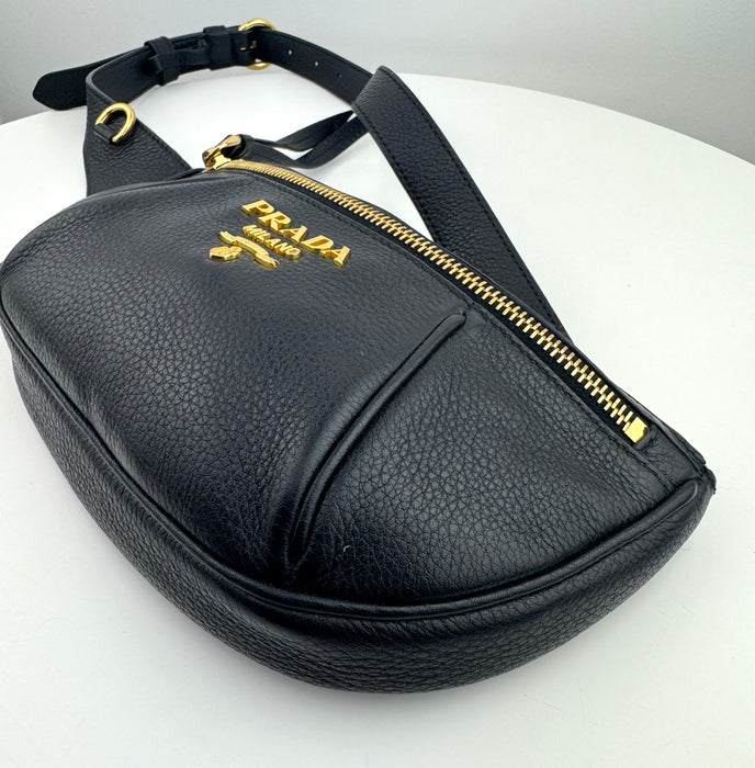 Prada Black Vitello Daino Leather Belt Bag