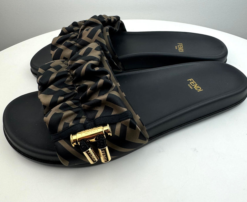 Fendi Feel Brown Satin Slides