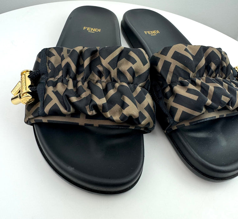 Fendi Feel Brown Satin Slides