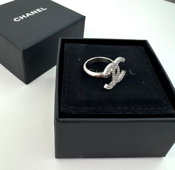 Chanel CC Silver Rhinestone Ring