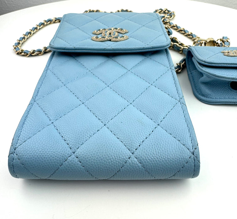 Chanel Crossbody Chain with AirPods Case Light Blue