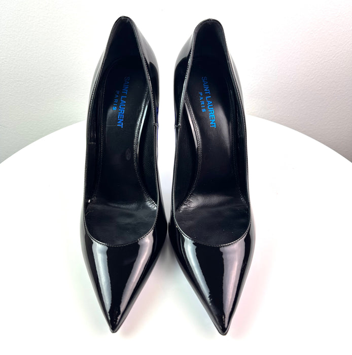 Saint Laurent Opyum Patent Leather Pumps Black Blue