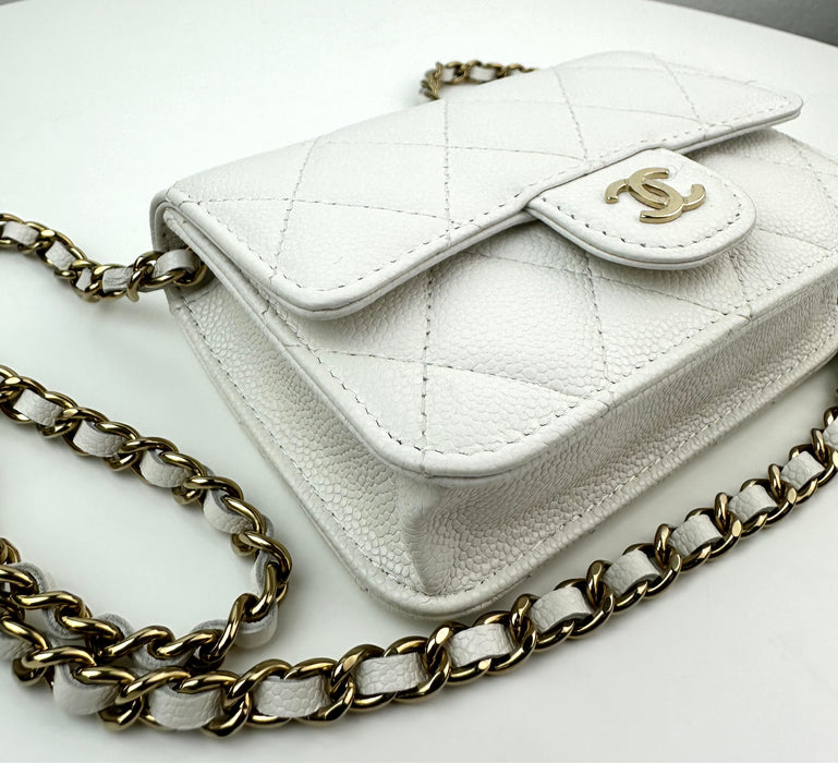 Chanel Caviar Quilted Flap Card Holder On Chain white