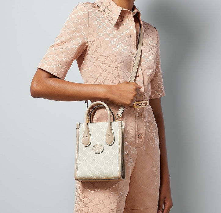 Gucci GG Supreme Monogram Textured Calfskin Mini Retro Interlocking G Tote Bag