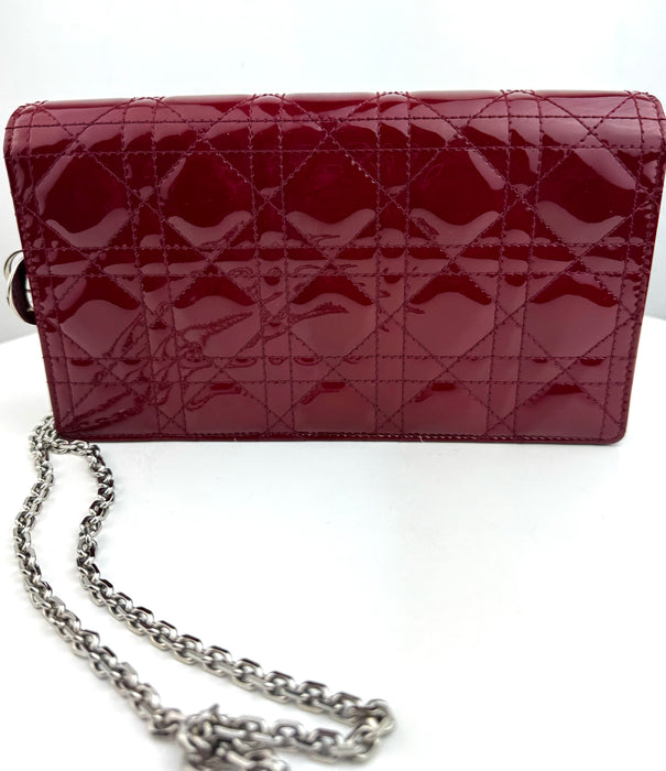 Dior Lady Dior Cherry Cannage Quilt Red Patent Chain Bag