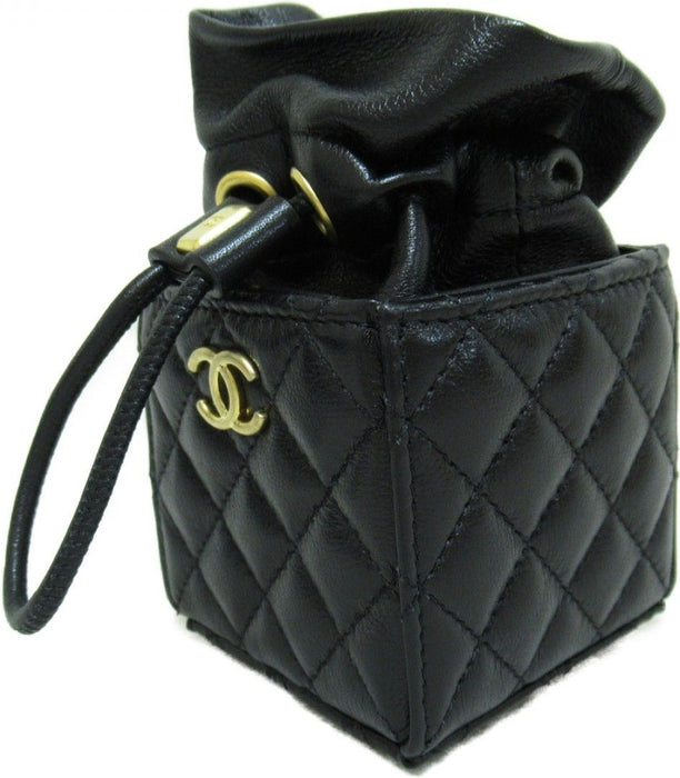 Chanel Black Quilted Leather Micro Drawstring CC Bucket Bag