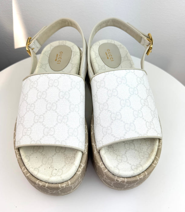 Gucci GG Supreme Monogram  Angelina Platform Slingback Sandals Mystic