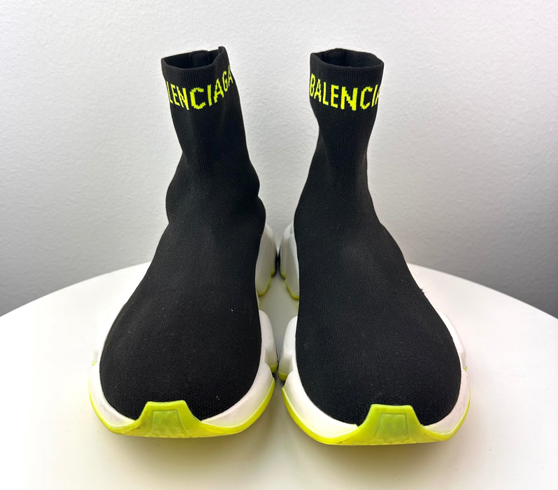 Balenciaga Speed Sneakers in Black and White with Lime Green