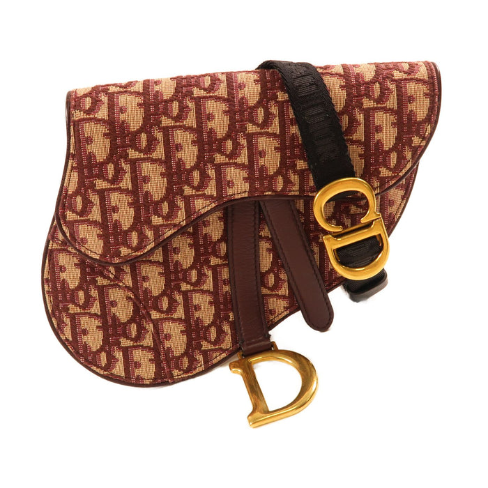 Dior Burgundy Oblique Canvas and Leather Saddle Belt Bag
