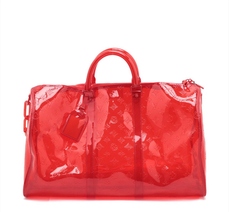 Louis Vuitton Virgil Abloh Red Monogram PVC Keepall Bandouliére 50