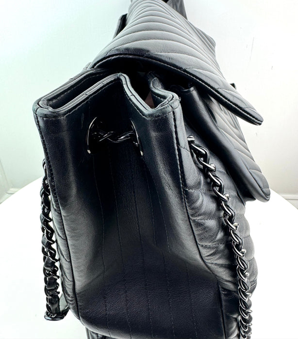 Chanel So Black Classic Flap Shopping Tote Chevron Lambskin Large