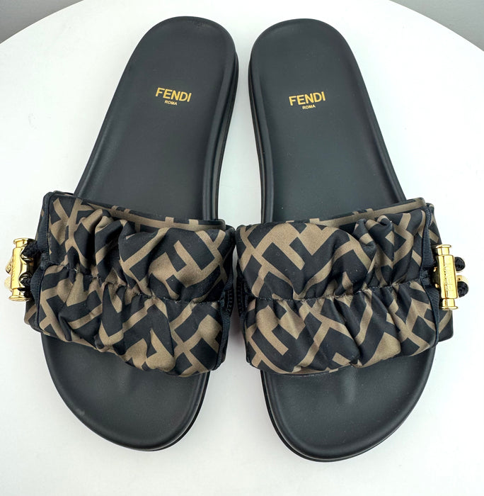 Fendi Feel Brown Satin Slides