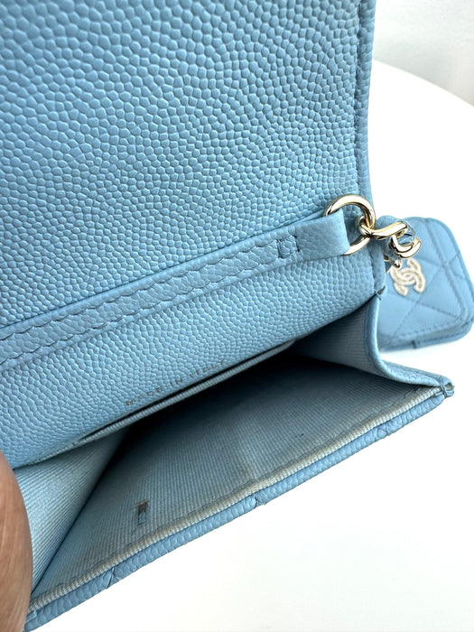 Chanel Crossbody Chain with AirPods Case Light Blue