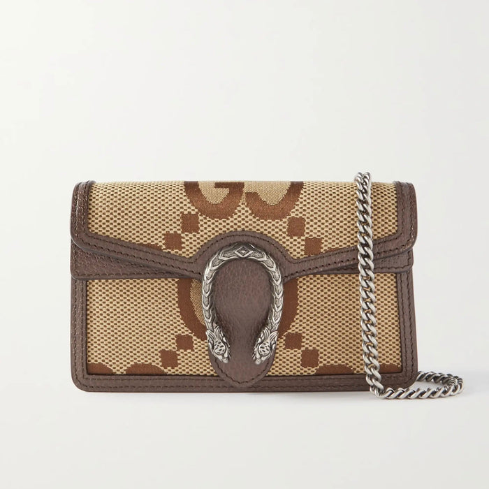 Gucci Dionysus Jumbo GG Super Mini Bag in Camel and Ebony Canvas