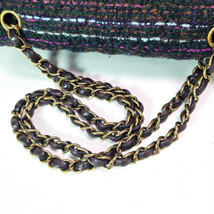 Chanel Classic Double Multicolor Quilted Tweed with Gold hardware