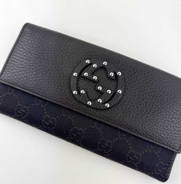 Gucci Black GG Canvas And Leather Interlocking G Continental Wallet