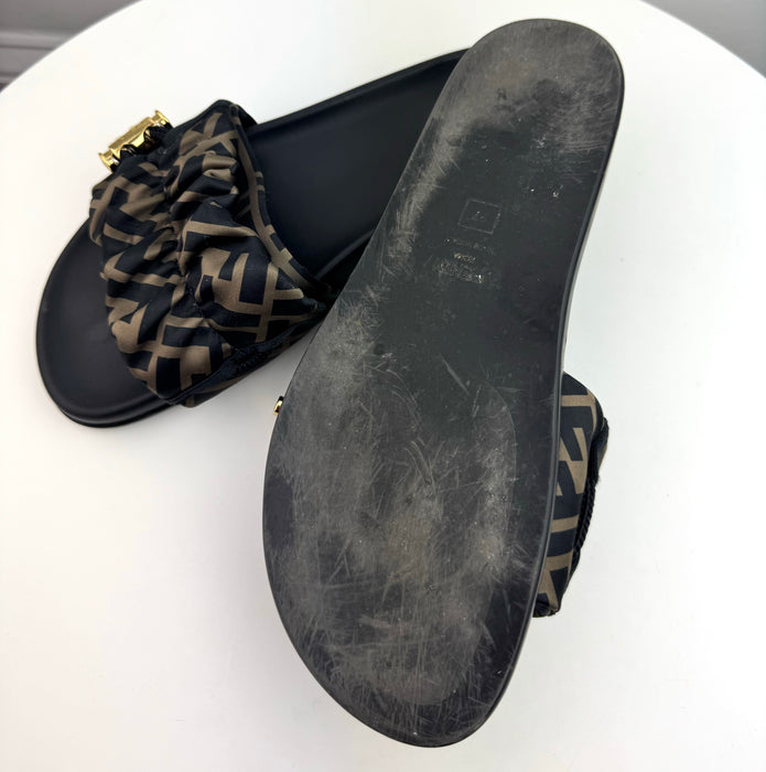 Fendi Feel Brown Satin Slides