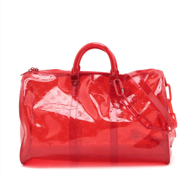 Louis Vuitton Virgil Abloh Red Monogram PVC Keepall Bandouliére 50