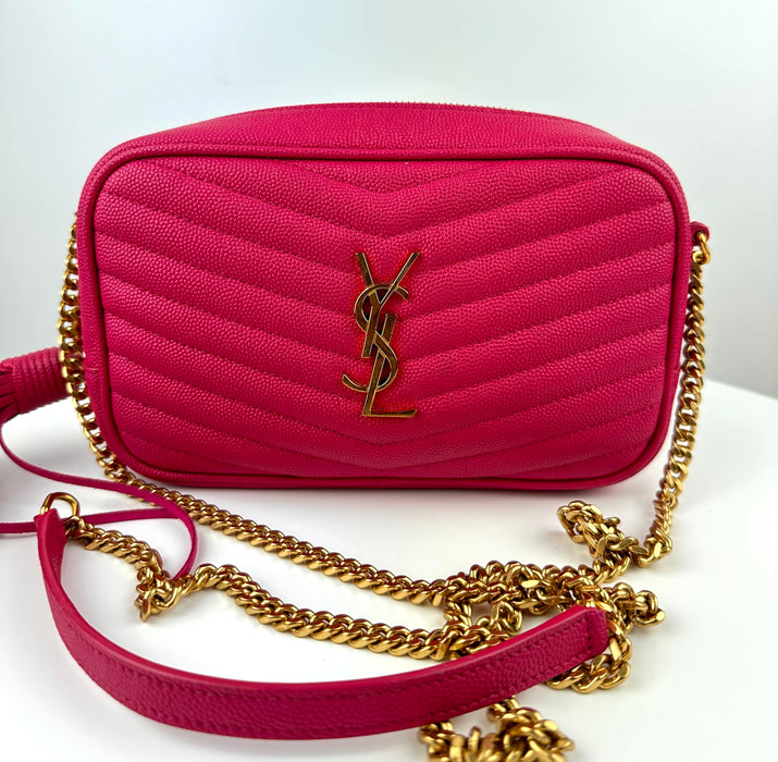 Saint laurent Mini Lou Quilted Leather Crossbody Bag Fuschia