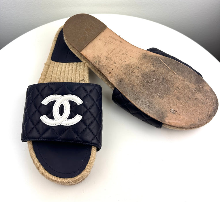 Chanel Leather CC Navy sandals