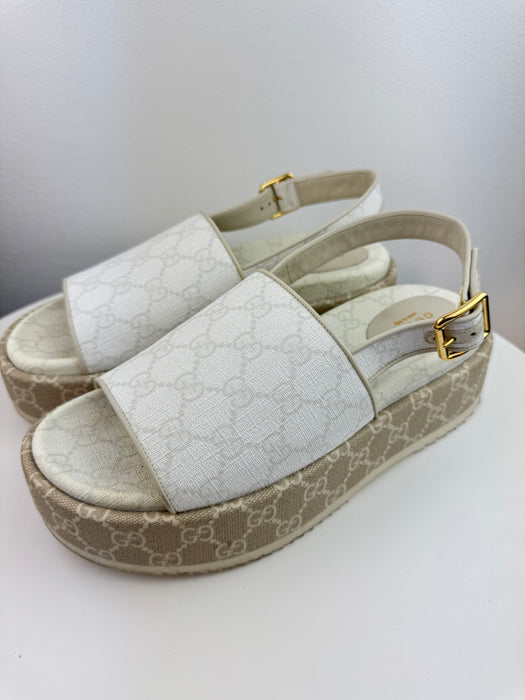 Gucci GG Supreme Monogram  Angelina Platform Slingback Sandals Mystic