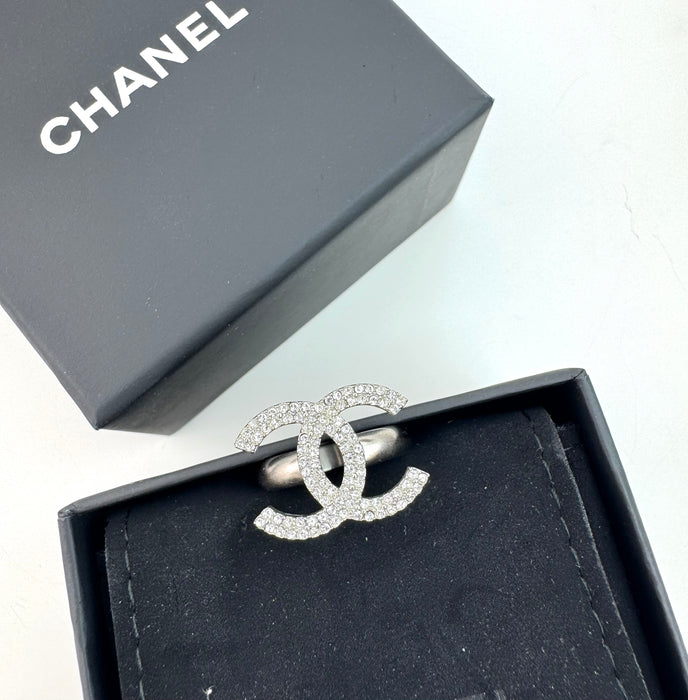 Chanel CC Silver Rhinestone Ring