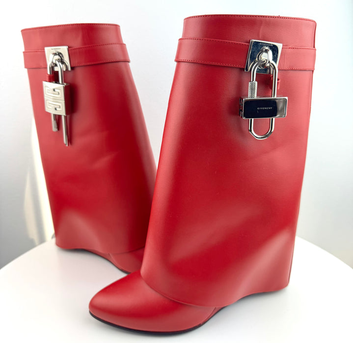 Givenchy Shark Lock Ankle Boots in Red Leather