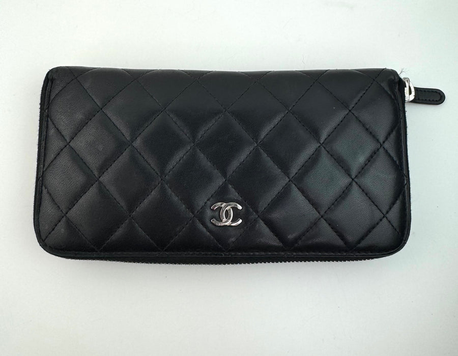 Chanel Lambskin Black Zip Wallet