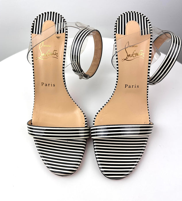 Christian Louboutin Jonatina 100mm Striped Patent Illusion Red Sole Sandals